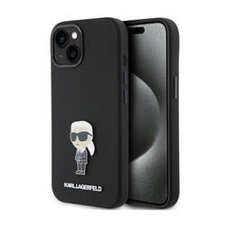 Karl Lagerfeld Silicone Ikonik Metal Pin - Etui iPhone 15 (czarny) (KLHCP15SSMHKNPK)