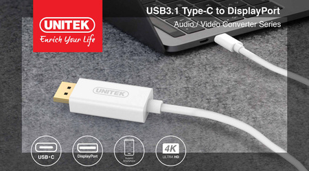 Unitek kabel przewód USB Typ-C 3.1 - DisplayPort 4K 1.8M (V400A)