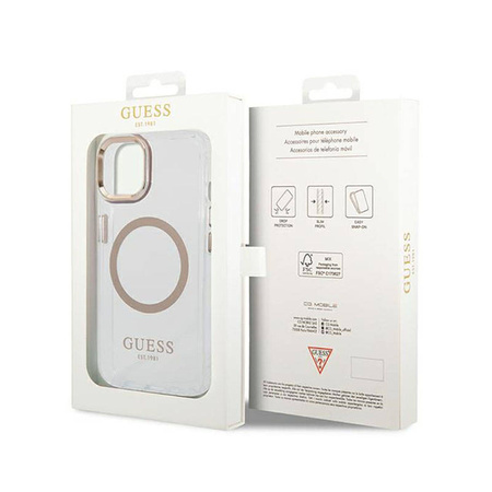 Guess Metal Outline Magsafe - Etui iPhone 14 Plus (przezroczysty / złoty) (GUHMP14MHTRMD)