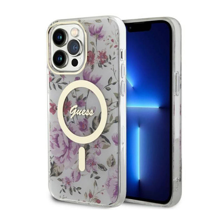Guess Flower MagSafe - Etui iPhone 14 Pro Max (Przezroczysty) (GUHMP14XHCFWST)
