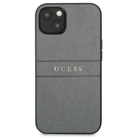 Guess Saffiano Metal Logo Stripes - Etui iPhone 13 mini (szary) (GUHCP13SPSASBGR)