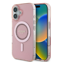 Guess IML Rhinestones MagSafe - Etui iPhone 16 (różowy) (GUHMP16SPFTDTEP)