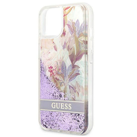 Guess Liquid Glitter Flower – Etui iPhone 13 mini (fioletowy) (GUHCP13SLFLSU)