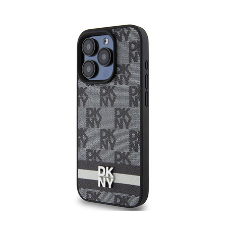 DKNY Leather Checkered Mono Pattern & Printed Stripes - Etui iPhone 15 Pro Max (czarny) (DKHCP15XPCPTSSK)