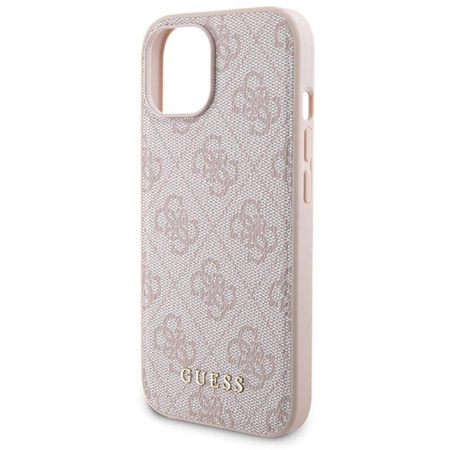 Guess Bundle Pack MagSafe 4G Metal Gold Logo - Zestaw etui + Power Bank 5000mAh MagSafe iPhone 15 (różowy) (GUBPM5P15S4GEMGP)