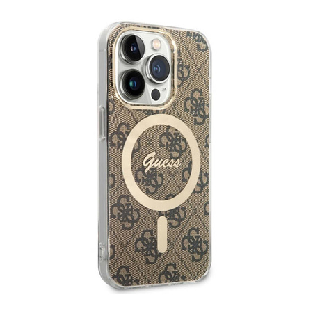 Guess 4G MagSafe - Etui iPhone 14 Pro (Brązowy) (GUHMP14LH4STW)
