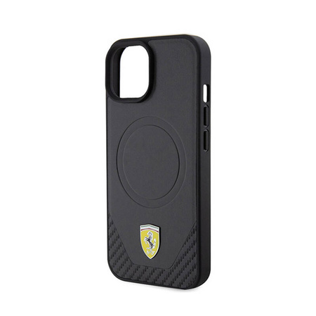 Ferrari Carbon Metal Logo MagSafe - Etui iPhone 15 (czarny) (FEHMP15SPTEK)