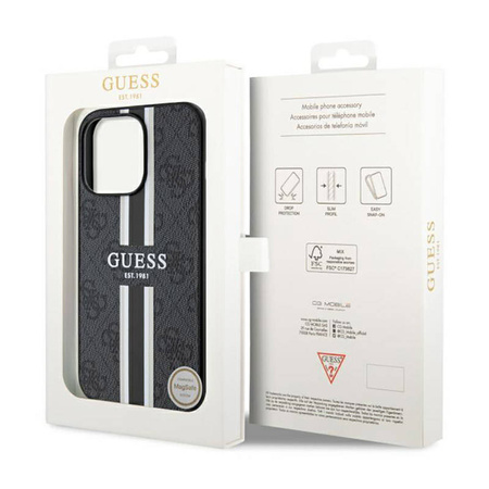 Guess 4G Printed Stripes MagSafe - Etui iPhone 13 Pro (Czarny) (GUHMP13LP4RPSK)