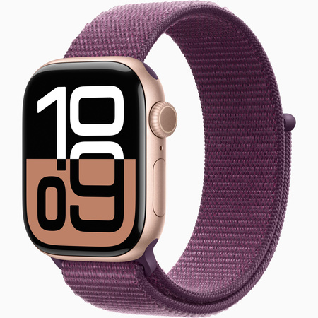 Apple Watch Series 10 GPS + Cellular 42mm Koperta z aluminium w kolorze różowego złota, opaska sportowa w kolorze dojrzałej śliwki (MWXC3ET/A)