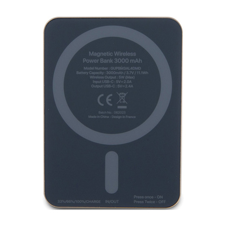 Guess 4G Strassed Metal Logo MagSafe - Power Bank indukcyjny 3000 mAh 5W MagSafe (złoty) (GUPBM3AL4DMD)