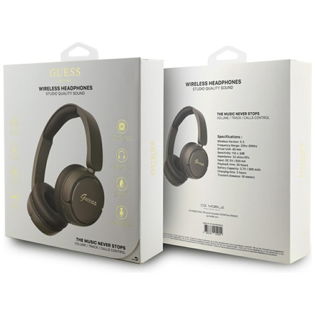 Guess Metal Logo Script - Bezprzewodowe słuchawki nauszne Bluetooth V5.3 (brązowy) (GUBHV6SCW)