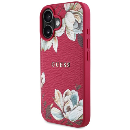 Guess Grained Printed Flower Pattern MagSafe - Etui do iPhone 16 (fuksja) (GUHMP16SPGNMPLMF)