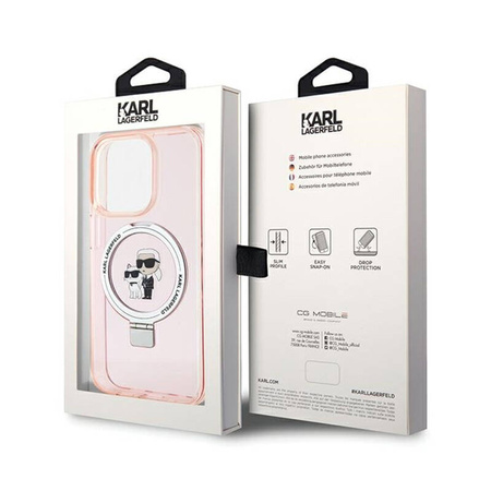 Karl Lagerfeld Ring Stand Karl & Choupette MagSafe - Etui iPhone 15 Pro Max (różowy) (KLHMP15XHMRSKCP)