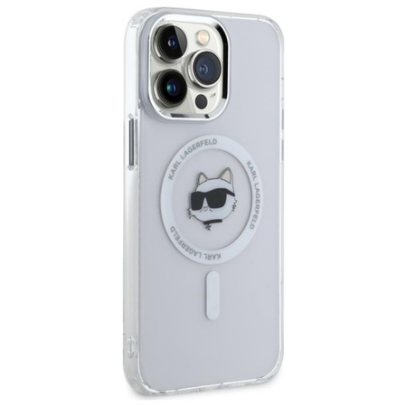 Karl Lagerfeld IML Metal Choupette Head MagSafe - Etui iPhone 14 Pro Max (biały) (KLHMP14XHLSCHH)