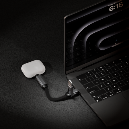Statik HexCharge - uniwersalny kabel 4w1 z trzema wymiennymi wtyczkami magnetycznymi 15cm, w nylonowym oplocie (USB-C, lightning, USB-A) (black) (PUP-0530-BLK)