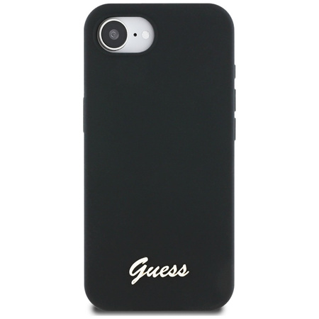 Guess Silicone Script Metal Logo MagSafe - Etui do iPhone 16e (czarny) (GUHMPSE4SMBSLK)
