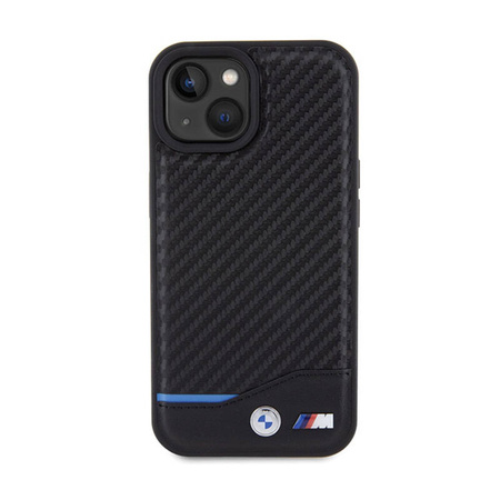 BMW Leather Carbon Blue Line - Etui iPhone 15 (czarny) (BMHCP15S22NBCK)