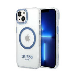 Guess Metal Outline Magsafe - Etui iPhone 14 Plus (przezroczysty / niebieski) (GUHMP14MHTRMB)