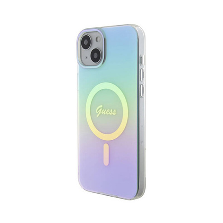 Guess IML Iridescent MagSafe - Etui iPhone 15 Plus (turkusowy) (GUHMP15MHITSQ)