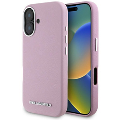 Karl Lagerfeld Saffiano Full Wrapped Elongated Metal Logo MagSafe - Etui do iPhone 16 (różowy) (KLHMP16SPSAFWMCP)