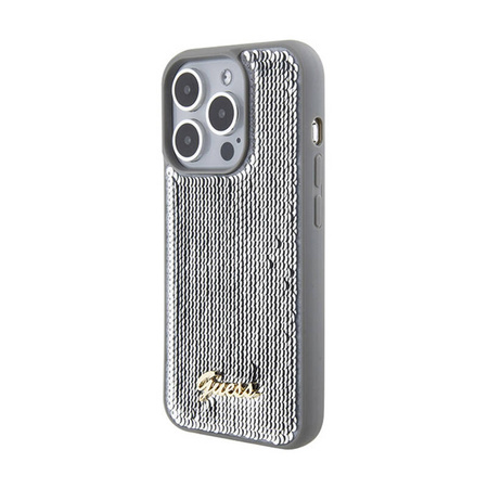 Guess Sequin Script Metal - Etui iPhone 15 Pro Max (srebrny) (GUHCP15XPSFDGSS)