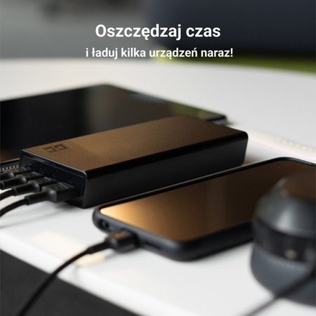 Green Cell PowerPlay20s - Power Bank 20000 mAh z szybkim ładowaniem USB-A QuickCharge 3.0 oraz 2x USB-C Power Delivery 22.5W (czarny) (PBGC03S)
