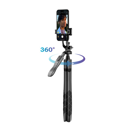 Crong SelfieGo Ultra – Aluminiowy selfie stick Bluetooth tripod (czarny) (CRGSGU1BLK)