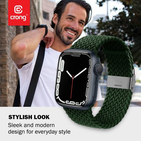 Crong Wave Band – Pleciony pasek do Apple Watch 44/45/46/49 mm (zielony) (CRG-44WAV-GRN)