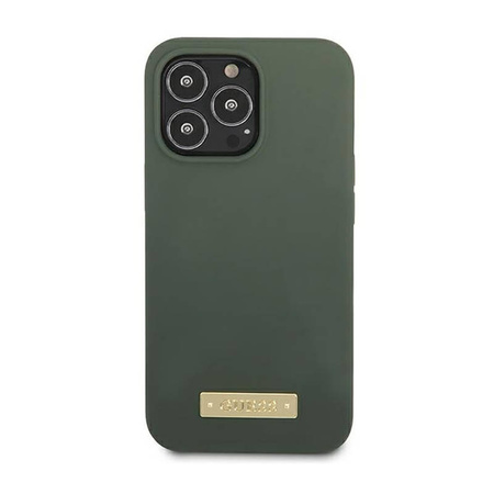 Guess Silicone Logo Plate MagSafe - Etui iPhone 13 Pro Max (zielony) (GUHMP13XSPLA)