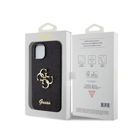 Guess Glitter Script Big 4G - Etui iPhone 15 (czarny) (GUHCP15SHG4SGK)