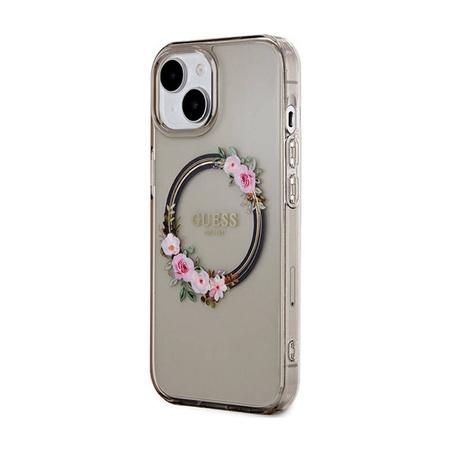 Guess IML Flowers Wreath MagSafe - Etui iPhone 15 (czarny) (GUHMP15SHFWFCK)