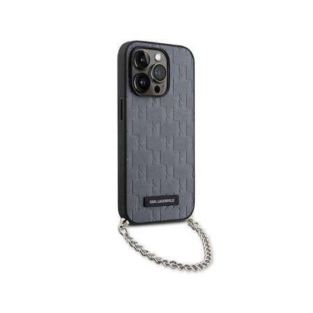 Karl Lagerfeld Saffiano Monogram Chain - Etui iPhone 14 Pro Max (Srebrny) (KLHCP14XSACKLHPG)