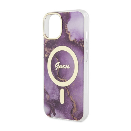Guess Golden Marble MagSafe - Etui iPhone 14 (Purpurowy) (GUHMP14SHTMRSU)