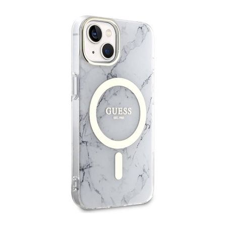 Guess Marble MagSafe - Etui iPhone 14 Plus (Biały) (GUHMP14MPCUMAH)