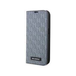 Karl Lagerfeld Booktype Saffiano Monogram - Etui iPhone 14 Pro (Srebrny) (KLBKP14LSAKLHPG)