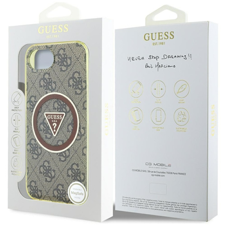 Guess IML Metal Glitter 4G Circle Triangle MagSafe - Etui do iPhone 16e (brązowy) (GUHMPSE4HG4PRTGW)