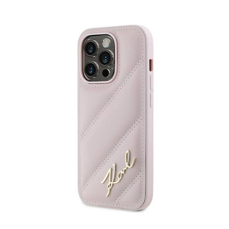 Karl Lagerfeld Diagonal Quilted Script - Etui iPhone 14 Pro (różowy) (KLHCP14LPQDSMGP)