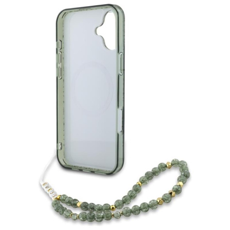 Guess IML Flowers Allover Electro With Pearl Strap MagSafe - Etui iPhone 16 Plus (zielony) (GUHMP16MHCPOFPA)