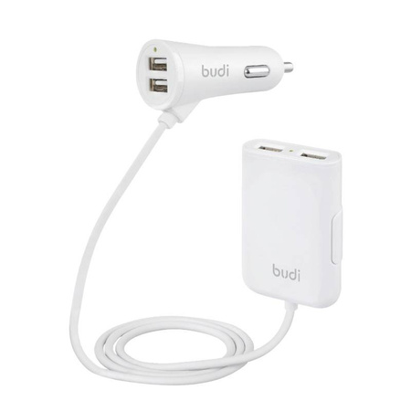 Budi - Ładowarka samochodowa 4x USB, 41W + rozdzielacz na kablu 1,8m (Biały) (BD068W)