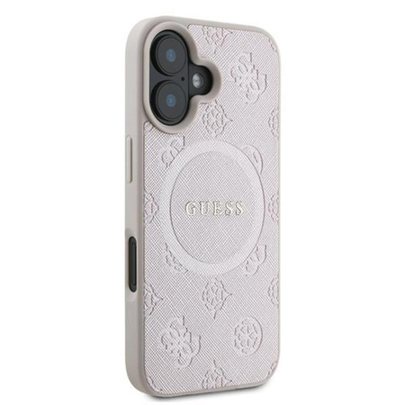 Guess Saffiano Peony Classic Logo MagSafe - Etui iPhone 16 Plus (różowy) (GUHMP16MPSAPSMEP)