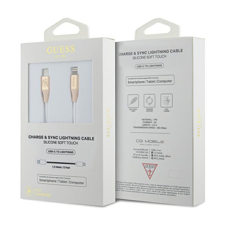 Guess Ebossed Logo - Kabel USB-C do Lightning certyfikat MFi 1.5m (złoty) (GUCLLALRGDD)