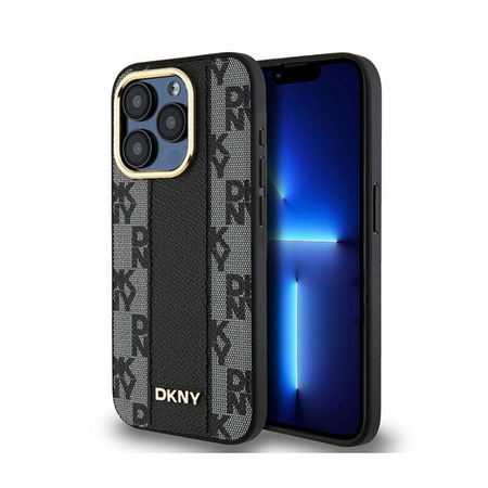 DKNY Leather Checkered Mono Pattern MagSafe - Etui iPhone 15 Pro (czarny) (DKHMP15LPCPVSLK)