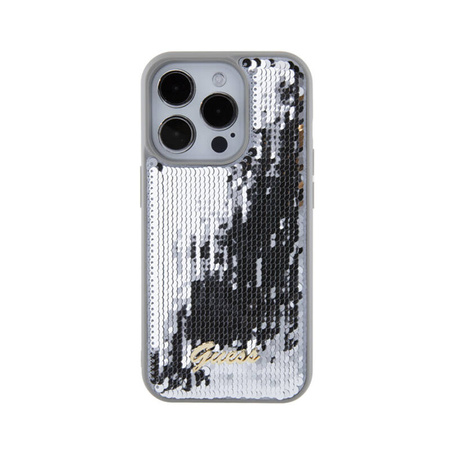 Guess Sequin Script Metal - Etui iPhone 15 Pro (srebrny) (GUHCP15LPSFDGSS)