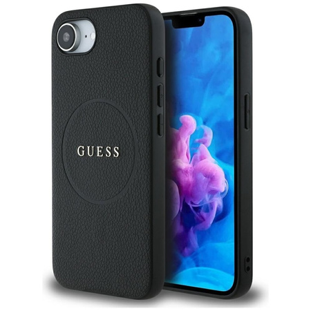 Guess Grained Ring MagSafe - Etui do iPhone 16e (czarny) (GUHMPSE4PGHSMMK)