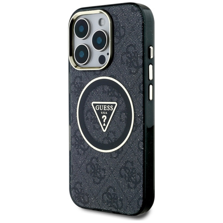 Guess IML Metal Glitter 4G Circle Triangle MagSafe - Etui do iPhone 16 Pro (czarny) (GUHMP16LHG4PRTGK)