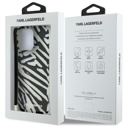 Karl Lagerfeld IML Zebra Pattern & Cord - Etui iPhone 16 Pro (czarny) (KLHCP16LHZBPKCCK)
