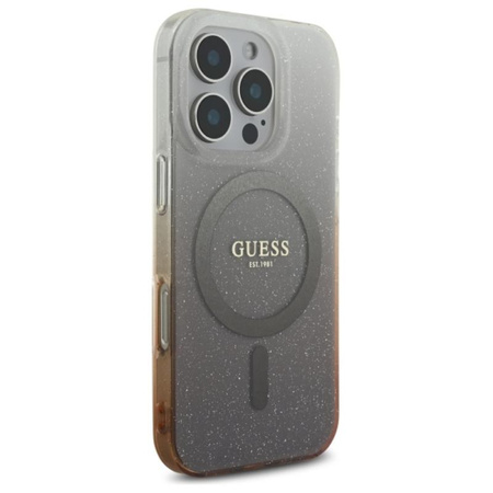 Guess IML Glitter Gradient MagSafe - Etui iPhone 16 Pro (brązowy) (GUHMP16LHGRCELW)
