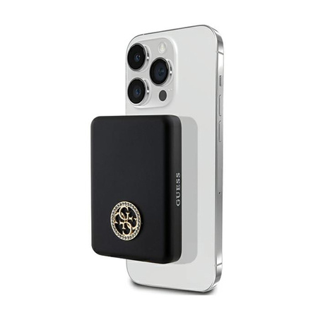 Guess 4G Strassed Metal Logo MagSafe - Power Bank indukcyjny 5000 mAh 15W MagSafe (czarny) (GUPBM5AL4DMK)