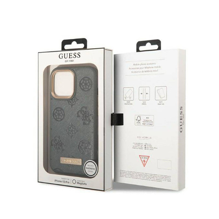 Guess Peony Logo Plate MagSafe - Etui iPhone 13 Pro Max (szary) (GUHMP13XSAPSTG)