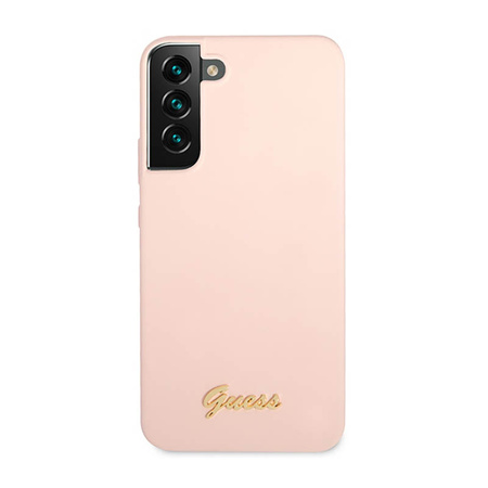 Guess Silicone Script Metal Logo - Etui Samsung Galaxy S23+ (różowy) (GUHCS23MLSLMGPP)
